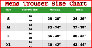 Mens Trouser Size Chart